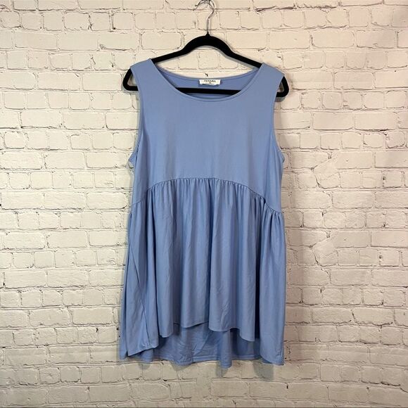 Zenana Top Plus Size Tank Flowy Jersey High Low Empire Waist Sky Blue 1X - Picture 1 of 6